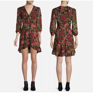 The Kooples Paris Painted Rose Black Floral Burnout A-Line Dress - Size 3/ Large